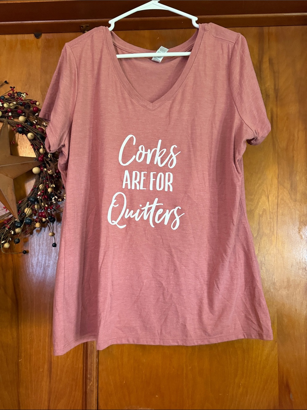 District Womens Short Sleeve V-Neck Tee Dusty Rose with White Script